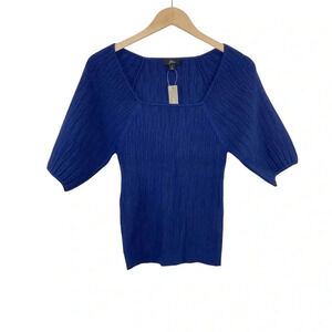 J. Crew Blue Square Neck Sweater Top Blouson Sleeve Medium
